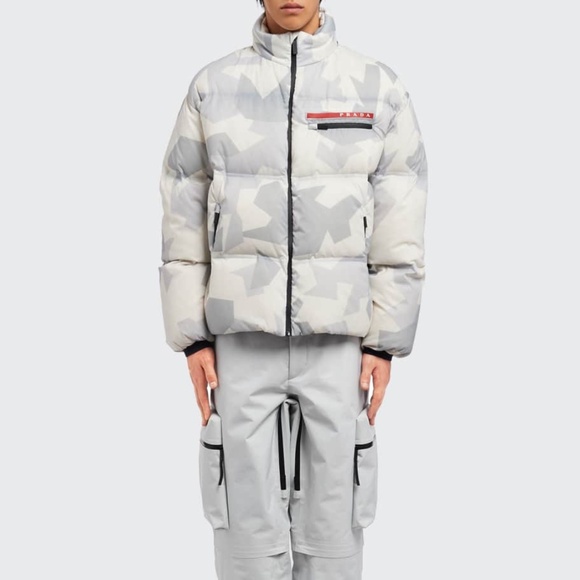size M Prada Marble Camo Down Jacket Puffer Linea Rossa White Grey - Picture 3 of 10